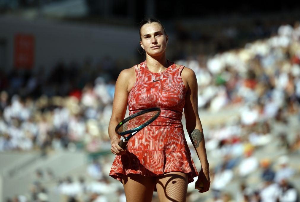 Tenista bielorrussa Aryna Sabalenka ausente dos JO Paris2024