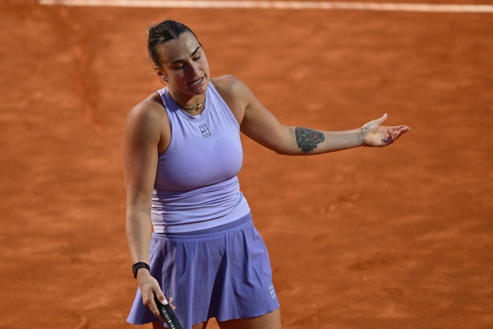 Número um mundial Aryna Sabalenka eliminada nos 'quartos' do torneio de ténis de Roma