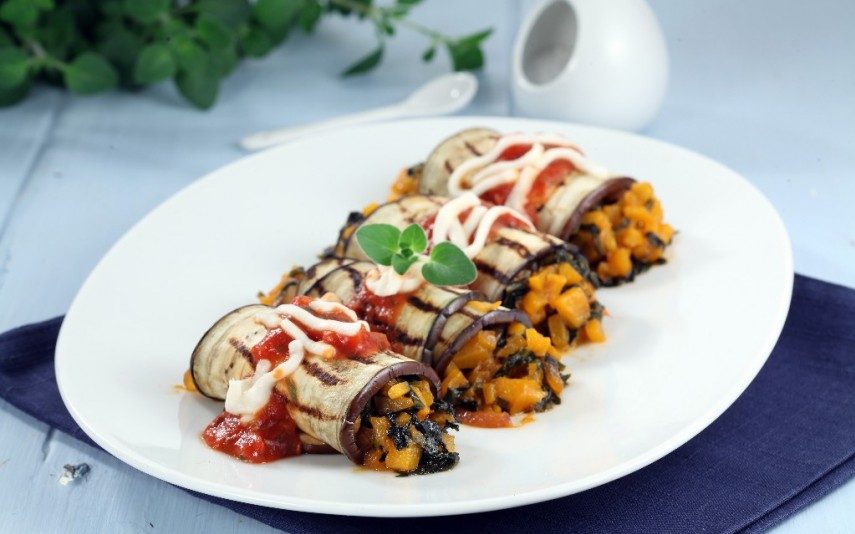 Alternativa vegetariana: Canelones de beringela e abóbora