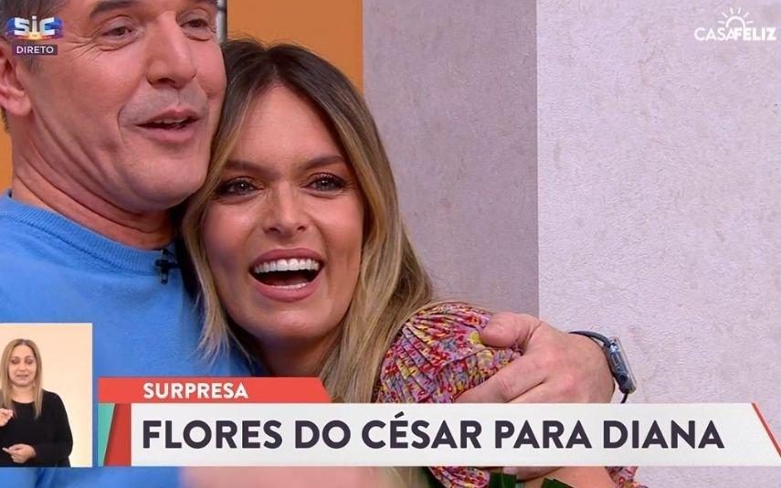 Diana Chaves emociona-se com surpresa de César Peixoto em direto na SIC [fotos]